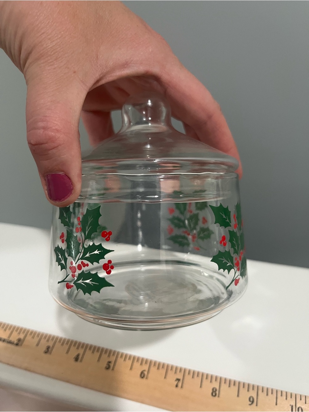 Vintage Indiana Glass Holly & Berries Apothecary Style Holiday Snack Jar & Lid - Picture 6 of 16